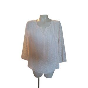 TALBOTS Sheer White Textured Blouse Split Neckline Detail beach coastal lightwei